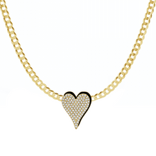 Load image into Gallery viewer, Medium Enamel and Pave Heart Necklace on Cuban Chain