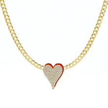 Load image into Gallery viewer, Medium Enamel and Pave Heart Necklace on Cuban Chain