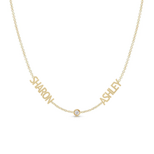 Load image into Gallery viewer, 2-Name Necklace with Middle Bezel Charm