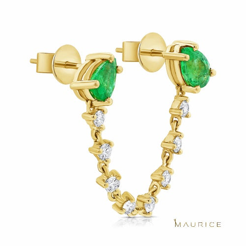 Double emerald chain earring by pz