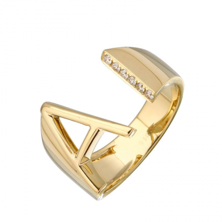 Diamond Bar Solid Initial Cuff Ring
