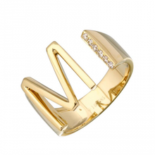 Load image into Gallery viewer, Diamond Bar Solid Initial Cuff Ring
