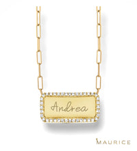 Load image into Gallery viewer, Custom Pave Outline Nameplate paper clip necklace
