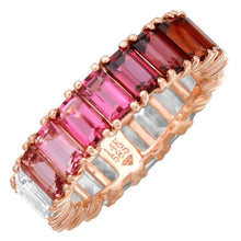 Load image into Gallery viewer, 14k Gold Gemstone Red Ombre Emerald Cut Eternity Ring
