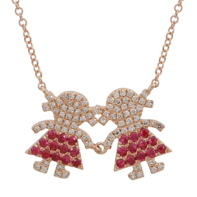 Ruby Two Girls Diamond Charms Necklace
