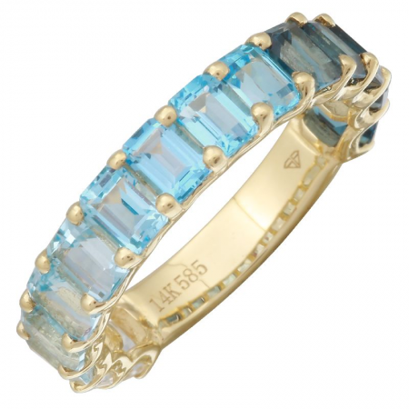 14k Gold Gemstone Blue Ombre Eternity Ring Petite Emerald Cut