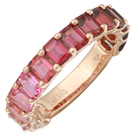 14k Gold Gemstone Red Ombre 3/4 Eternity Ring Petite Emerald Cut