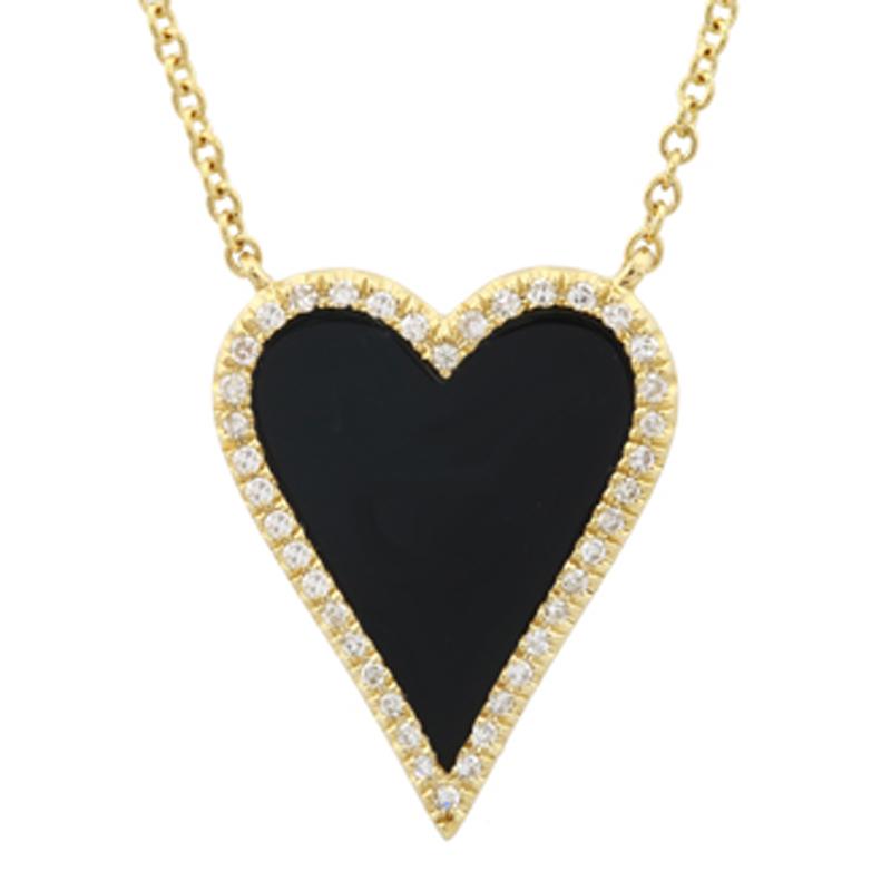 Elongated Black Onyx Heart Gemstone Necklaces
