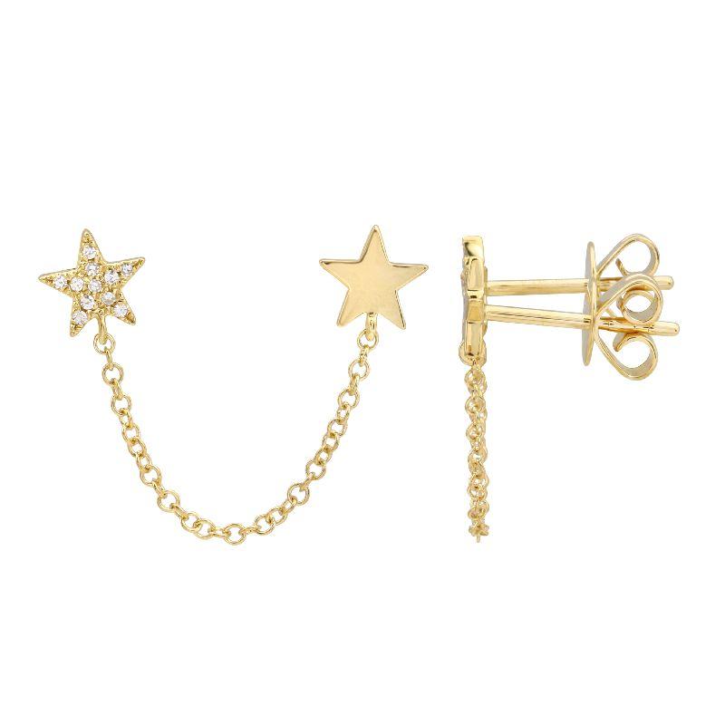 Double Star Pave Chain Earring (Single)