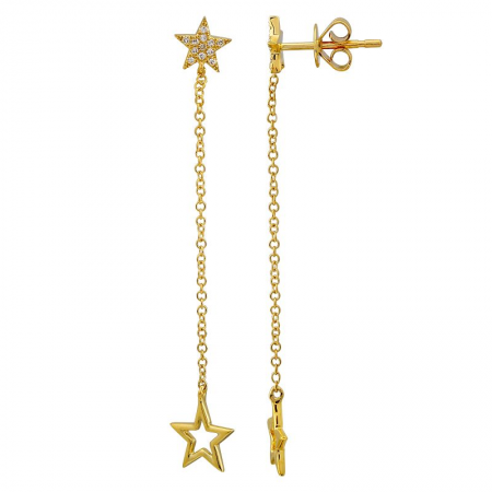 Pave Star Drop Chain Earrings