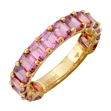 14k Gold Rhodolite Darker Pink Gemstone 3/4 Eternity Ring
