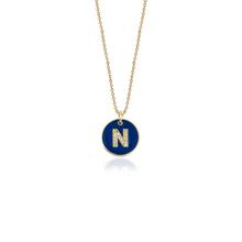Load image into Gallery viewer, Diamond and Enamel Round Initial Pendant Necklace
