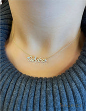 Load image into Gallery viewer, Diamond Pave Custom Name Necklace with Floating Heart Diamond Detail
