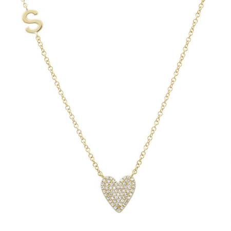 Pave Heart Initial Necklace