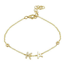 Load image into Gallery viewer, 14k Gold Initial and Diamond Initial with Bezels Bracelet
