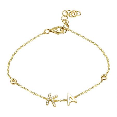 14k Gold Initial and Diamond Initial with Bezels Bracelet