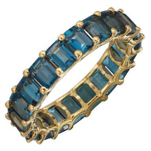 Load image into Gallery viewer, 14k Gold Petite Emerald Cut London Blue Topaz Eternity Ring
