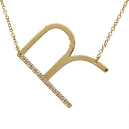 Large Pave and Gold Initial Necklace
