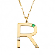 Load image into Gallery viewer, Emerald and Diamond Initial Necklace
