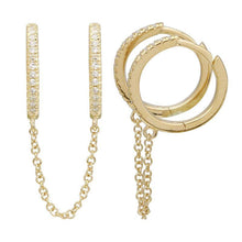 Load image into Gallery viewer, Double Huggie Diamond Chain Earrings
