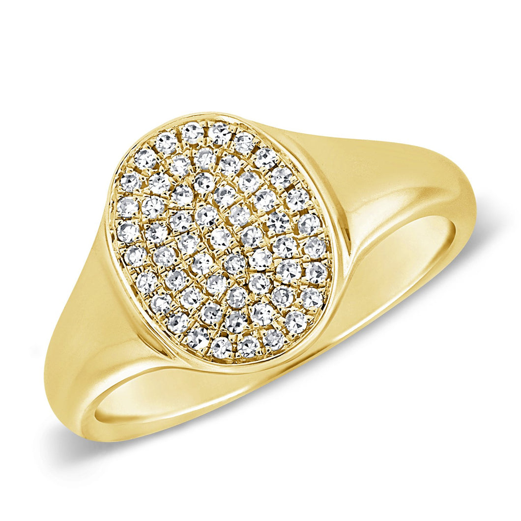 Small Domed Pave Oval Center Signet Ring