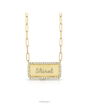 Load image into Gallery viewer, Custom Pave Outline Nameplate paper clip necklace
