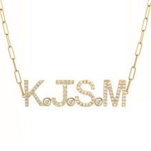 Load image into Gallery viewer, Custom Diamond Initials and Bezels Paper Clip Necklace

