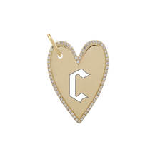 Load image into Gallery viewer, Enamel Initial Elongated Pave Outline Heart Charm
