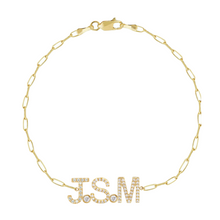 Load image into Gallery viewer, 14k Diamond Initials + Bezels Bracelet on Thin Paperclip Chain

