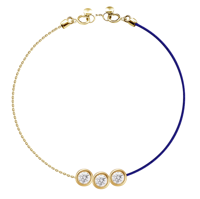 18k 3 Bezel Diamond Chain/Silk Cord Bracelet