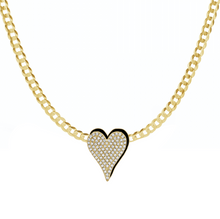 Load image into Gallery viewer, Medium Enamel and Pave Heart Necklace on Cuban Chain
