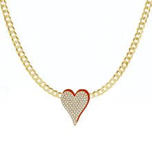 Load image into Gallery viewer, Medium Enamel and Pave Heart Necklace on Cuban Chain
