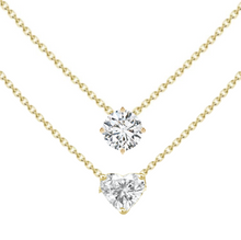 Load image into Gallery viewer, Double Row Multishape Solitaires (+ Heart) Diamond Layered Necklace
