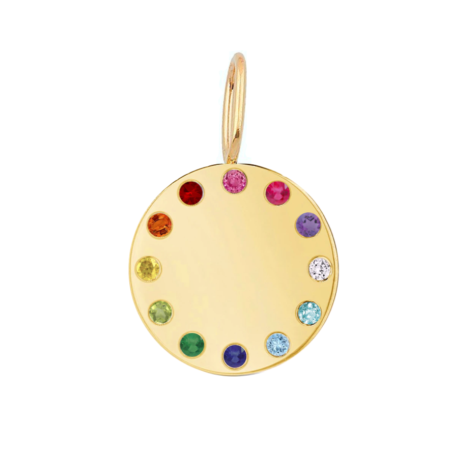 Gold Disc and Gemstones Charm