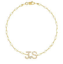 Load image into Gallery viewer, 14k Diamond Initials + Bezels Bracelet on Thin Paperclip Chain
