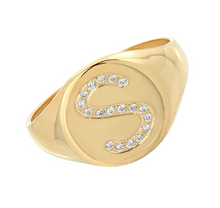 Load image into Gallery viewer, Signet Statement Initial Diamond Ring
