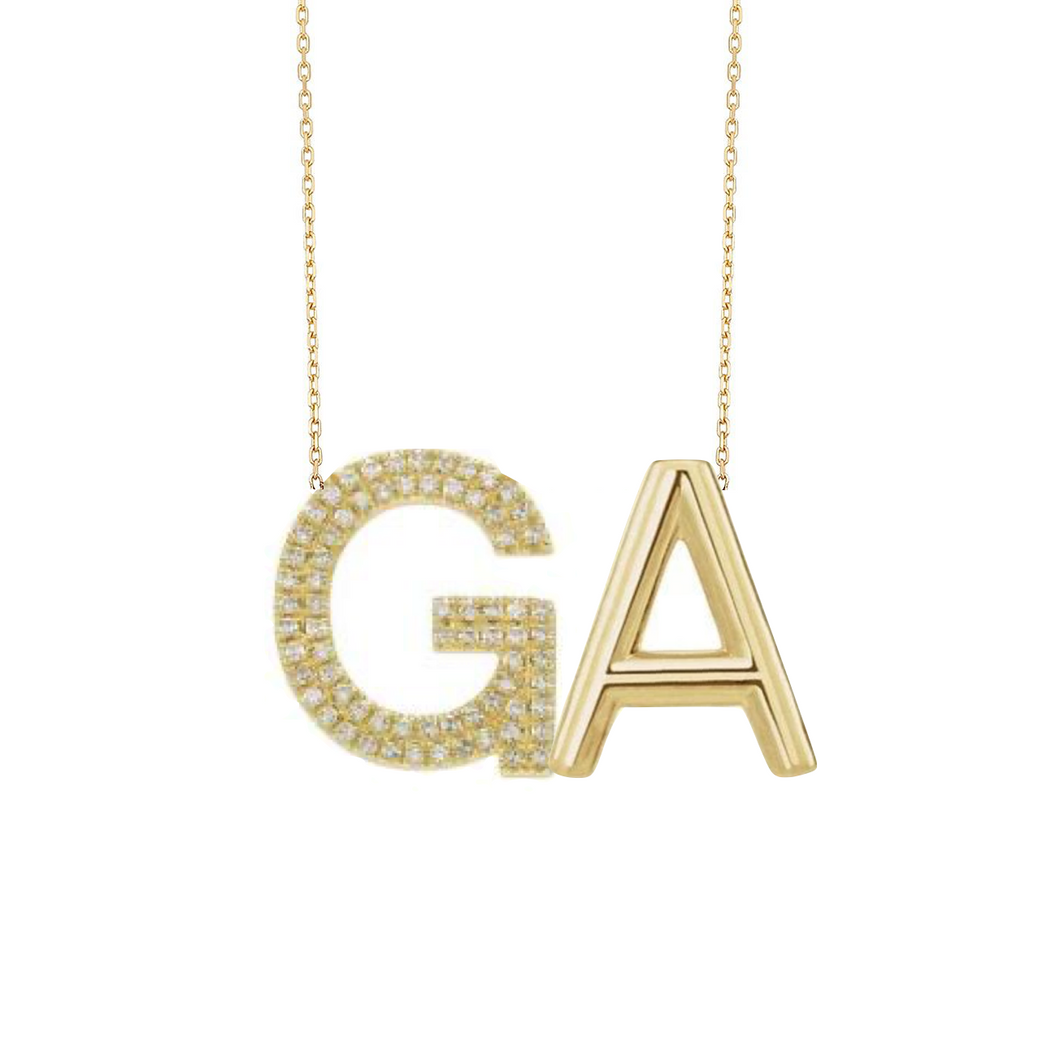 Jumbo Diamond and Solid 2-Initials Necklace