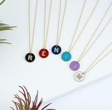 Load image into Gallery viewer, Diamond and Enamel Round Initial Pendant Necklace
