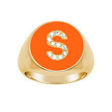 Load image into Gallery viewer, Enamel Signet Statement Initial Diamond Ring
