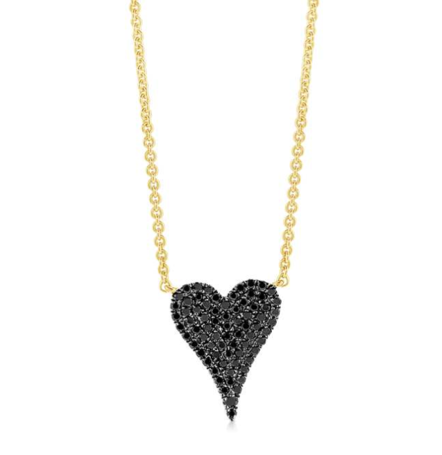 Small Pave Black Diamond Heart Necklace