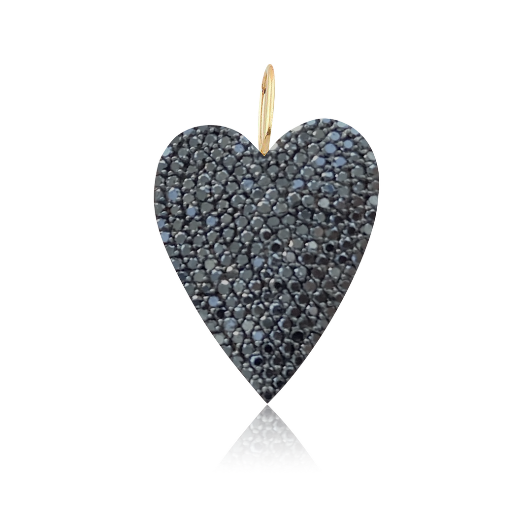 Jumbo Elongated Black Diamond Heart Charm