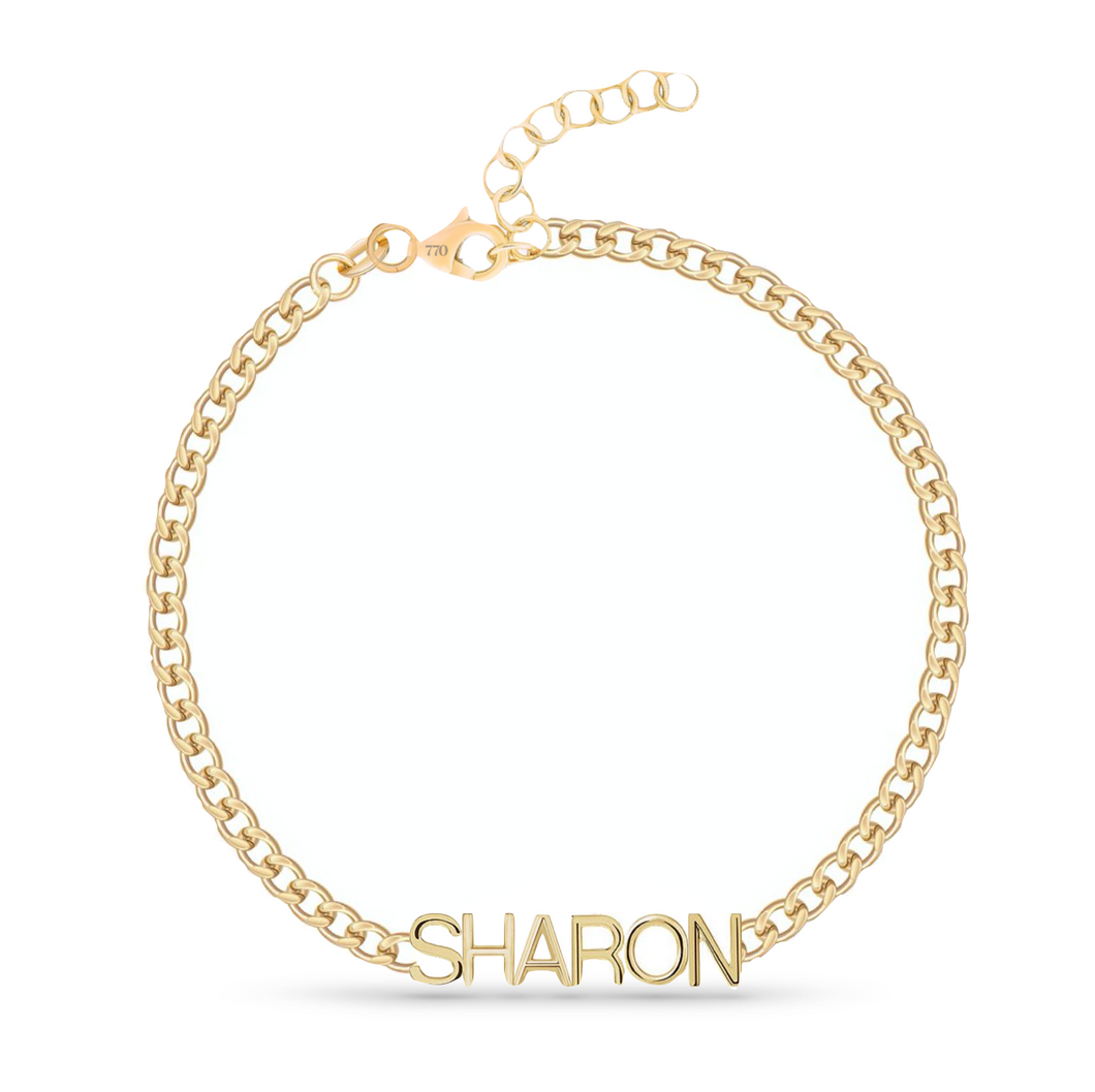 Custom Cuban Link Solid Gold Name Bracelet