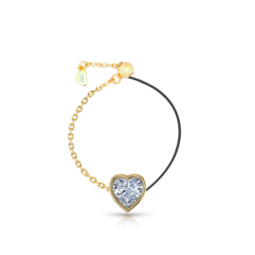 18k Fancy Diamond Heart Chain/Silk Cord Bracelet Chain Ring