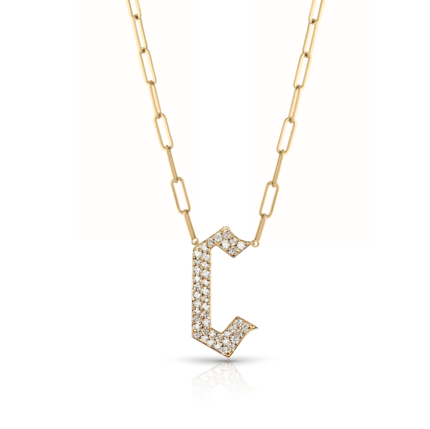 Gothic Diamond Initial Paperclip Necklace