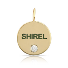 Load image into Gallery viewer, Custom Enamel Letters Gold Disc Charm with Tiny Diamond
