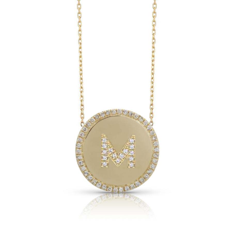 Custom Pave Outline Disc Charm Necklace