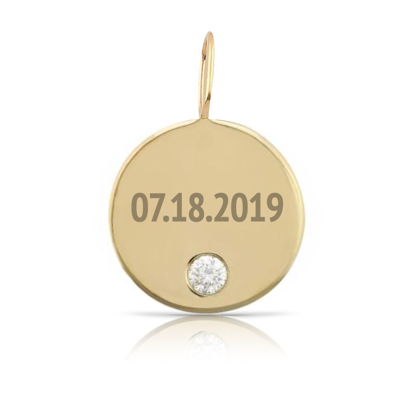 Custom Gold Disc Charm with Tiny Diamond