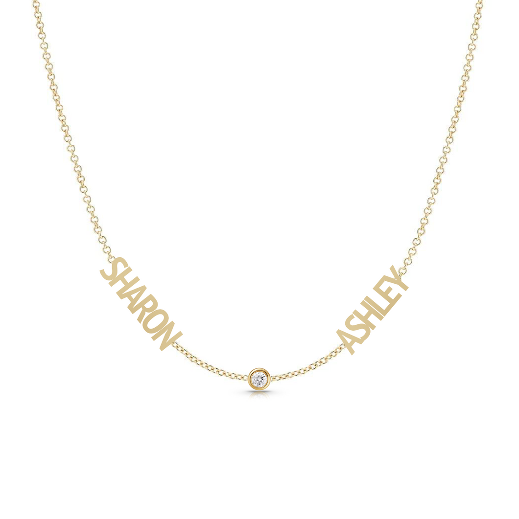 2-Name Necklace with Middle Bezel Charm