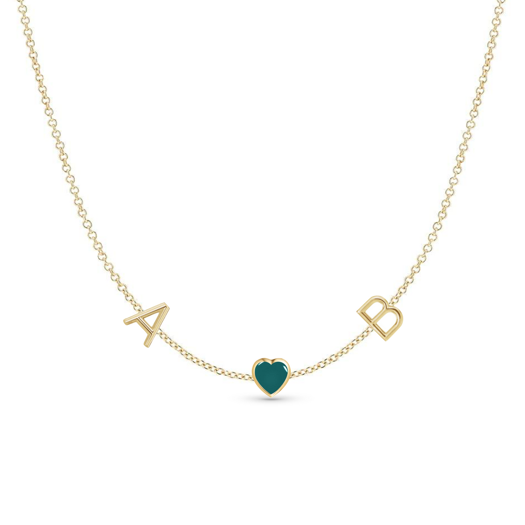 Initials and Enamel Heart Necklace