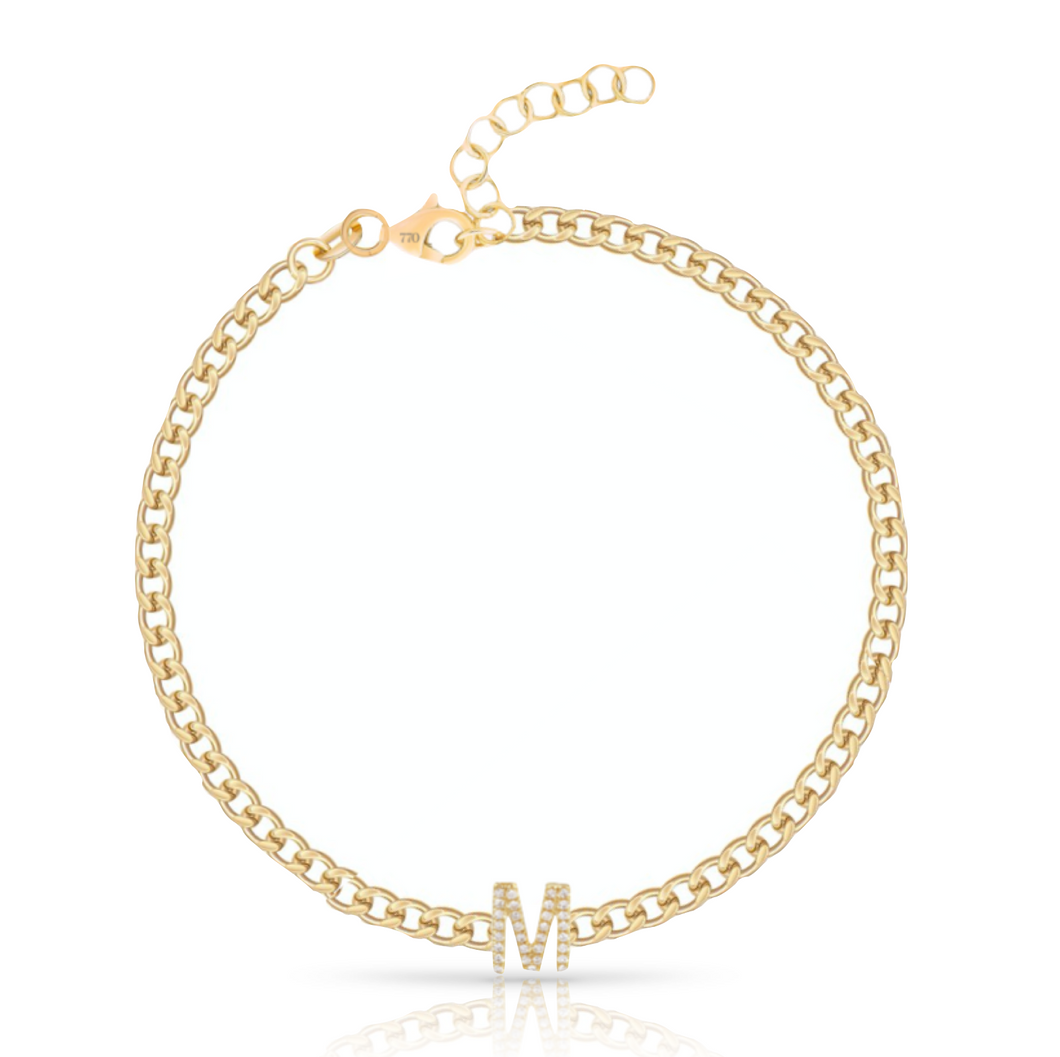 5mm Diamond Initial Cuban Link Anklet